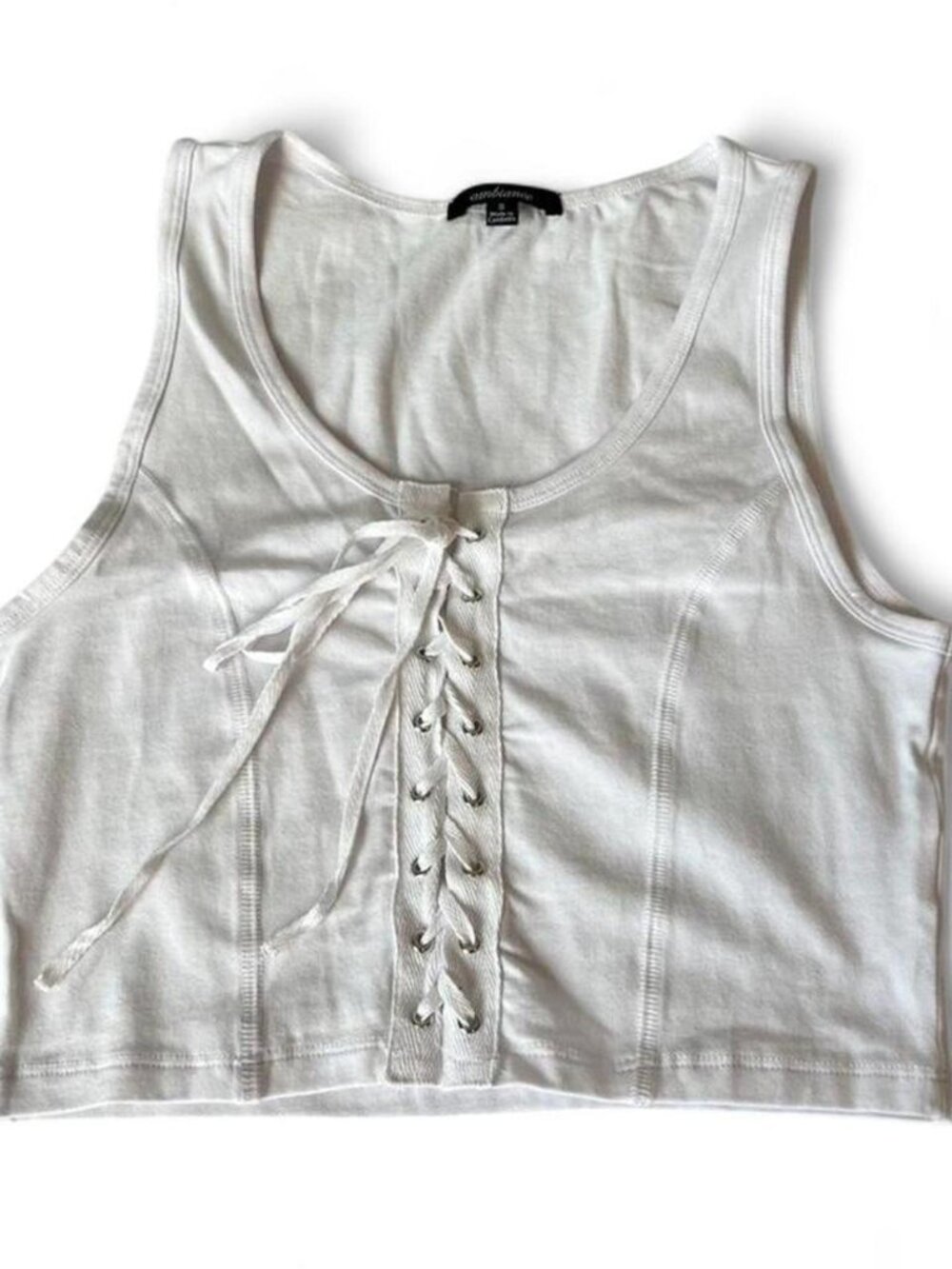 Ambiance White lace up tank top